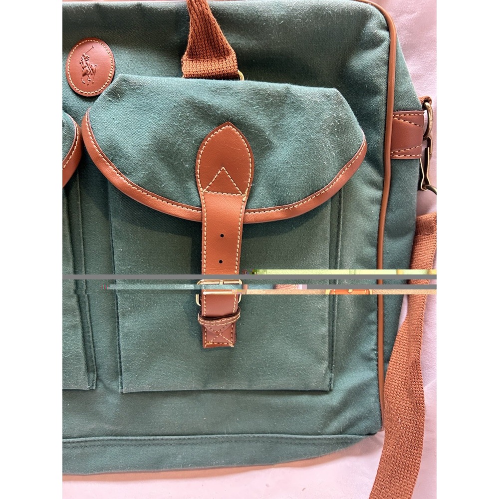 VTG Polo Ralph Lauren Green Laptop Messenger Bag Classic Old Money 90s - Picture 2 of 9